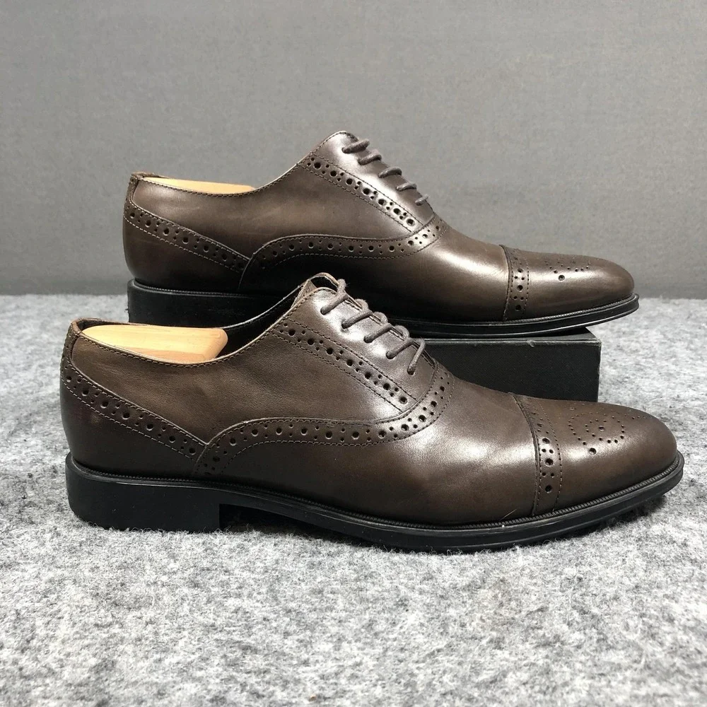 Kenneth Cole Reaction Shoes Mens Size 10.5 Brown Leather Cap Toe Oxford Dress